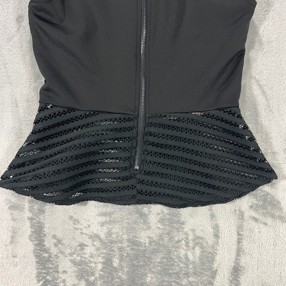BEBE Peplum Top Womens Medium Black Lace Striped Sleeveless Formal Baddie Chic - Picture 10 of 13